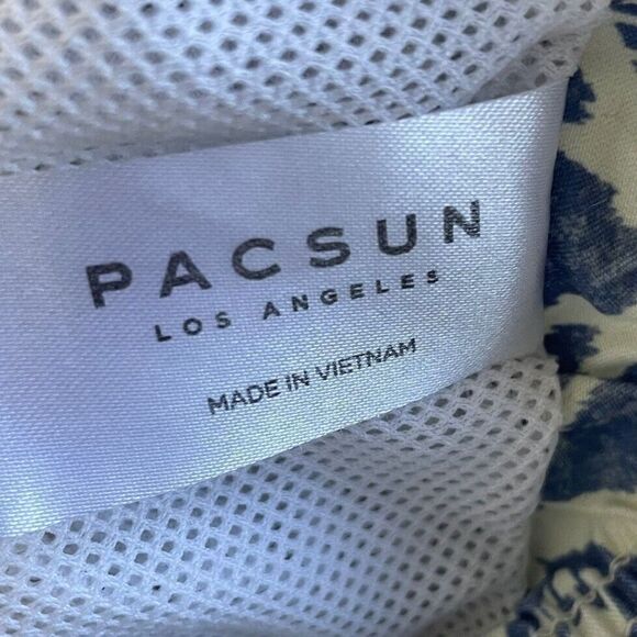 PACSUN Swim Shorts Mens Large Blue Print Mesh Lined Trunks Pockets Drawstring - Picture 10 of 11